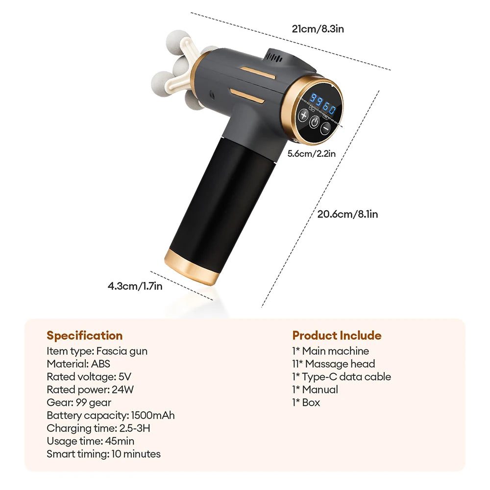 Electric Fascia Gun 99 Levels Deep Tissue Muscle Massage Gun High-Frequency Vibration for Shoulder Waist Leg Body masajeador