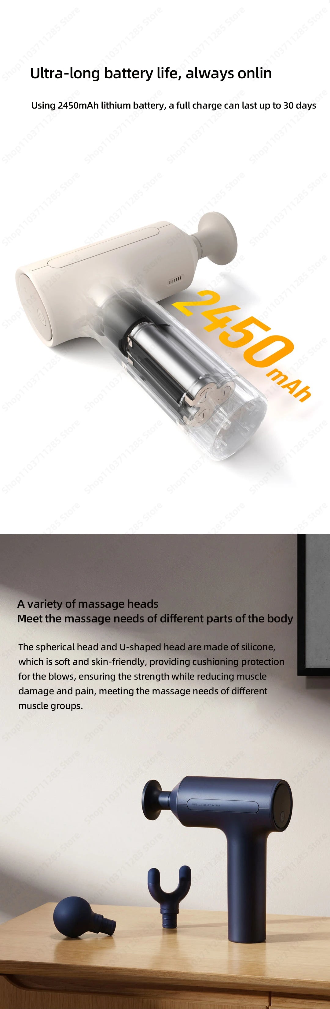 Xiaomi Mi Fascia Gun 3 Muscle Massage Gun Dual Mode 2450mAh 3 Massage Heads 25KG Thrust Shoulder and Neck Relaxation Massage