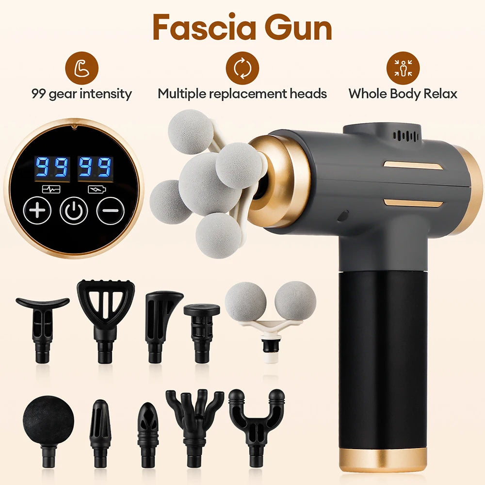 Electric Fascia Gun 99 Levels Deep Tissue Muscle Massage Gun High-Frequency Vibration for Shoulder Waist Leg Body masajeador